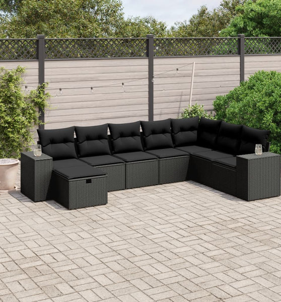 8-tlg. Garten-Sofagarnitur mit Kissen Schwarz Poly Rattan