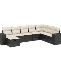 8-tlg. Garten-Sofagarnitur mit Kissen Schwarz Poly Rattan