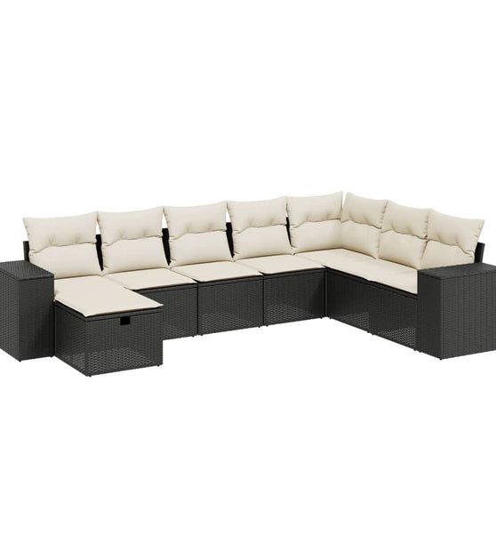 8-tlg. Garten-Sofagarnitur mit Kissen Schwarz Poly Rattan