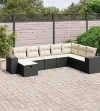 8-tlg. Garten-Sofagarnitur mit Kissen Schwarz Poly Rattan