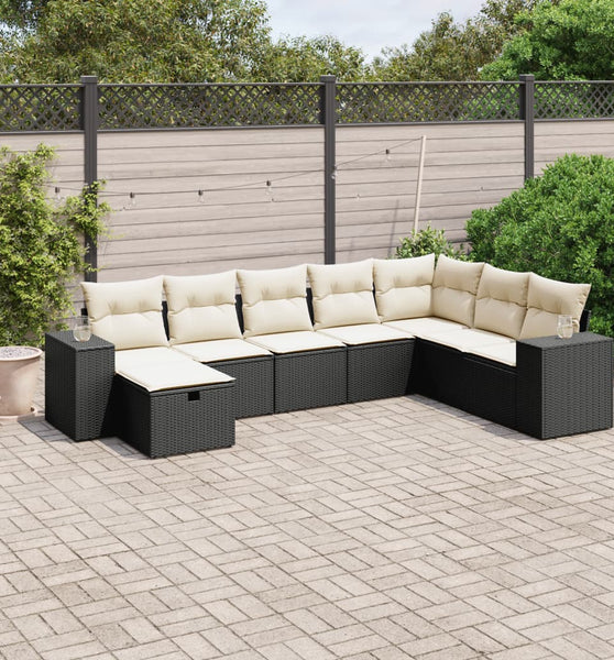 8-tlg. Garten-Sofagarnitur mit Kissen Schwarz Poly Rattan