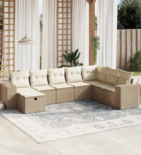 8-tlg. Garten-Sofagarnitur mit Kissen Beige Poly Rattan