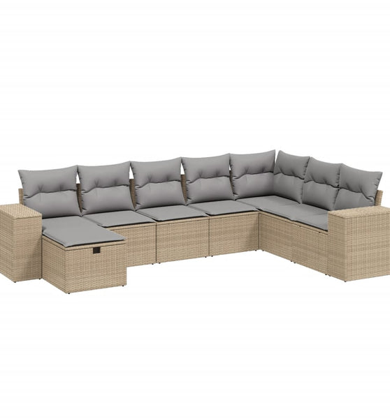 8-tlg. Garten-Sofagarnitur mit Kissen Beige Poly Rattan