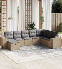 8-tlg. Garten-Sofagarnitur mit Kissen Beige Poly Rattan