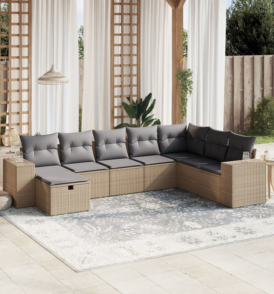 8-tlg. Garten-Sofagarnitur mit Kissen Beige Poly Rattan