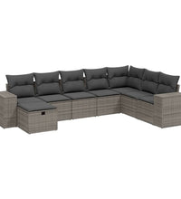 8-tlg. Garten-Sofagarnitur mit Kissen Grau Poly Rattan