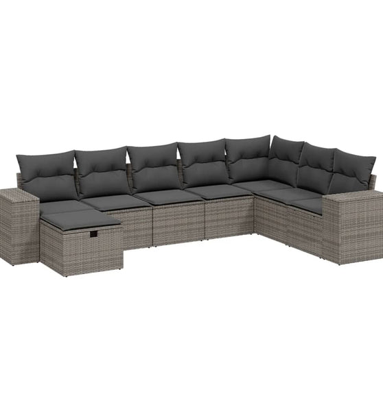 8-tlg. Garten-Sofagarnitur mit Kissen Grau Poly Rattan