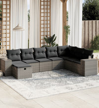 8-tlg. Garten-Sofagarnitur mit Kissen Grau Poly Rattan