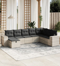 8-tlg. Garten-Sofagarnitur mit Kissen Hellgrau Poly Rattan