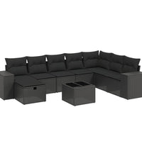 9-tlg. Garten-Sofagarnitur mit Kissen Schwarz Poly Rattan