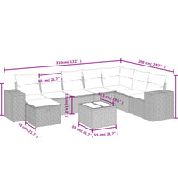 9-tlg. Garten-Sofagarnitur mit Kissen Schwarz Poly Rattan