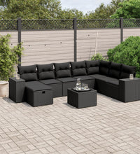 9-tlg. Garten-Sofagarnitur mit Kissen Schwarz Poly Rattan