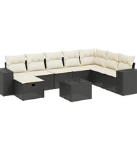 9-tlg. Garten-Sofagarnitur mit Kissen Schwarz Poly Rattan
