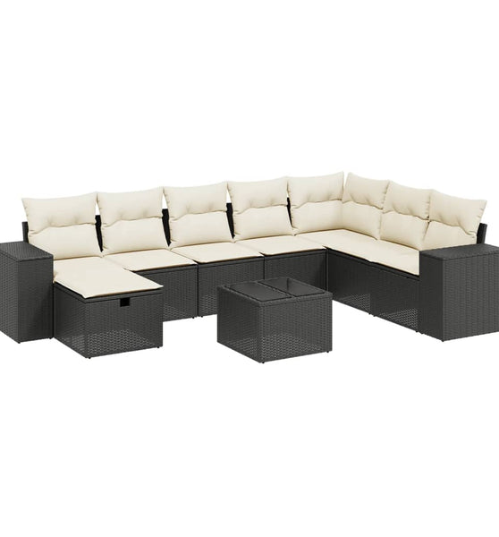 9-tlg. Garten-Sofagarnitur mit Kissen Schwarz Poly Rattan