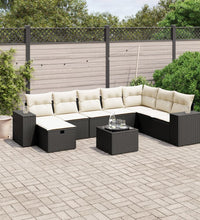 9-tlg. Garten-Sofagarnitur mit Kissen Schwarz Poly Rattan