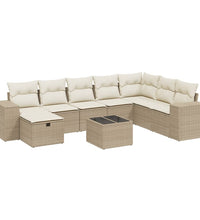 9-tlg. Garten-Sofagarnitur mit Kissen Beige Poly Rattan