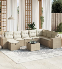 9-tlg. Garten-Sofagarnitur mit Kissen Beige Poly Rattan