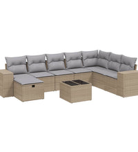 9-tlg. Garten-Sofagarnitur mit Kissen Beige Poly Rattan