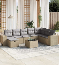 9-tlg. Garten-Sofagarnitur mit Kissen Beige Poly Rattan