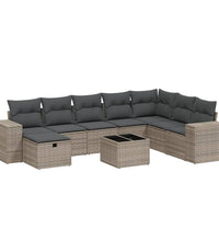 9-tlg. Garten-Sofagarnitur mit Kissen Grau Poly Rattan