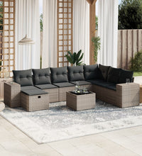 9-tlg. Garten-Sofagarnitur mit Kissen Grau Poly Rattan