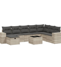 9-tlg. Garten-Sofagarnitur mit Kissen Hellgrau Poly Rattan