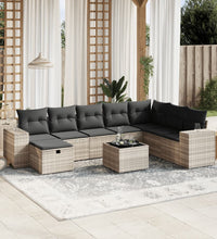 9-tlg. Garten-Sofagarnitur mit Kissen Hellgrau Poly Rattan