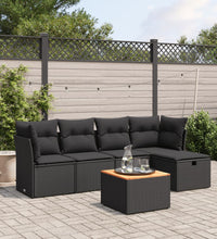 6-tlg. Garten-Sofagarnitur mit Kissen Schwarz Poly Rattan