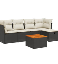 6-tlg. Garten-Sofagarnitur mit Kissen Schwarz Poly Rattan