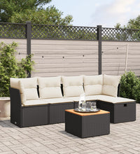 6-tlg. Garten-Sofagarnitur mit Kissen Schwarz Poly Rattan