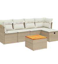 6-tlg. Garten-Sofagarnitur mit Kissen Beige Poly Rattan