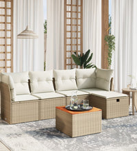6-tlg. Garten-Sofagarnitur mit Kissen Beige Poly Rattan