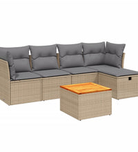 6-tlg. Garten-Sofagarnitur mit Kissen Beige Poly Rattan