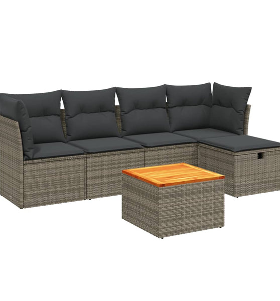 6-tlg. Garten-Sofagarnitur mit Kissen Grau Poly Rattan