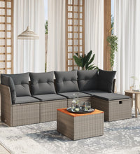 6-tlg. Garten-Sofagarnitur mit Kissen Grau Poly Rattan