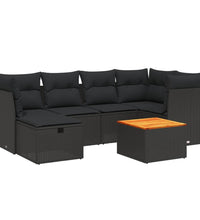 7-tlg. Garten-Sofagarnitur mit Kissen Schwarz Poly Rattan