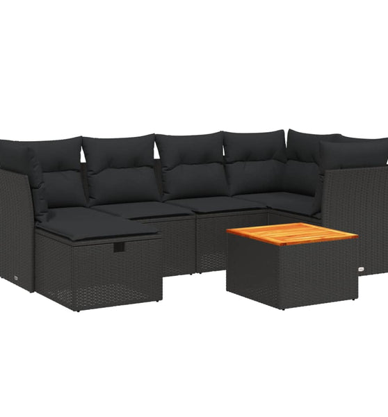 7-tlg. Garten-Sofagarnitur mit Kissen Schwarz Poly Rattan