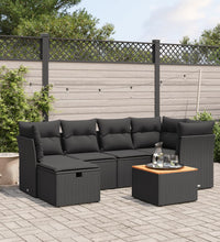 7-tlg. Garten-Sofagarnitur mit Kissen Schwarz Poly Rattan