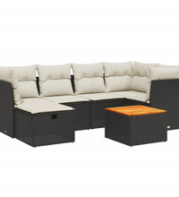 7-tlg. Garten-Sofagarnitur mit Kissen Schwarz Poly Rattan