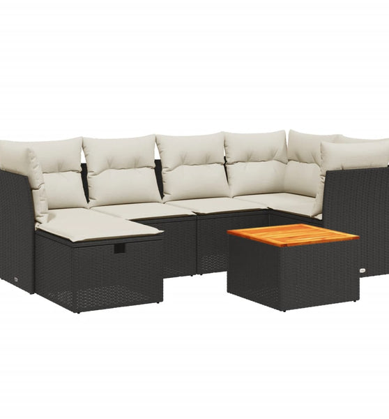 7-tlg. Garten-Sofagarnitur mit Kissen Schwarz Poly Rattan