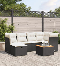 7-tlg. Garten-Sofagarnitur mit Kissen Schwarz Poly Rattan