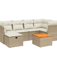 7-tlg. Garten-Sofagarnitur mit Kissen Beige Poly Rattan