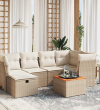 7-tlg. Garten-Sofagarnitur mit Kissen Beige Poly Rattan