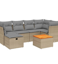 7-tlg. Garten-Sofagarnitur mit Kissen Beige Poly Rattan
