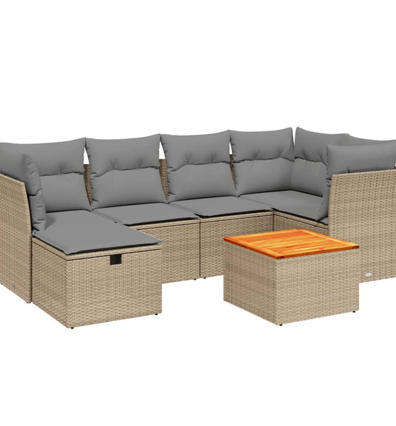 7-tlg. Garten-Sofagarnitur mit Kissen Beige Poly Rattan
