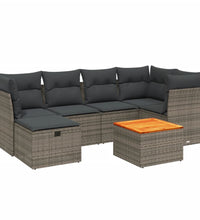7-tlg. Garten-Sofagarnitur mit Kissen Grau Poly Rattan