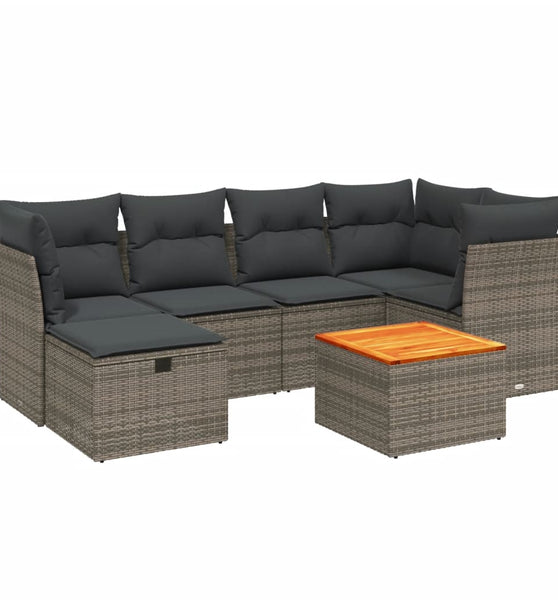 7-tlg. Garten-Sofagarnitur mit Kissen Grau Poly Rattan