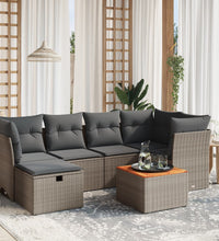 7-tlg. Garten-Sofagarnitur mit Kissen Grau Poly Rattan