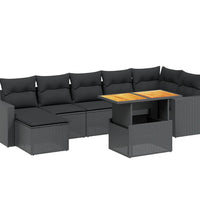 8-tlg. Garten-Sofagarnitur mit Kissen Schwarz Poly Rattan