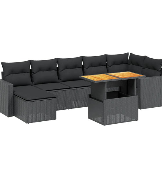 8-tlg. Garten-Sofagarnitur mit Kissen Schwarz Poly Rattan